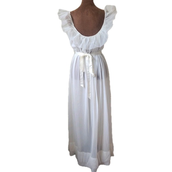 Vintage‎ 50s Slip Dress Nightgown Size 38 Ivory Kayser Nylon Maxi Ruffle Praire - Picture 4 of 8